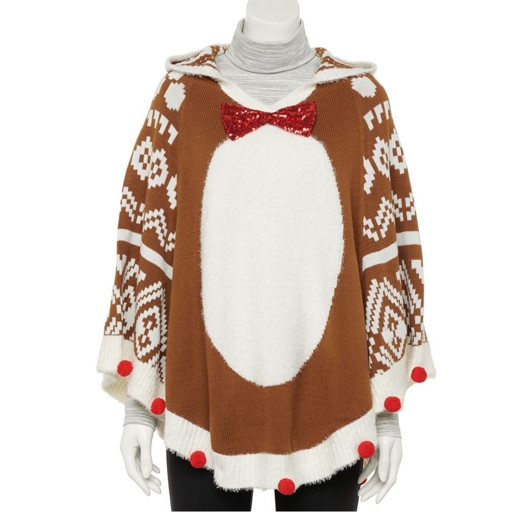 United States sweaters elf hooded poncho deer  size medium oversized